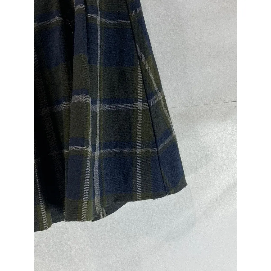 MANGO MNG Women's Green/Navy Check Grunge Pleated Mini Skirt SZ 2XL