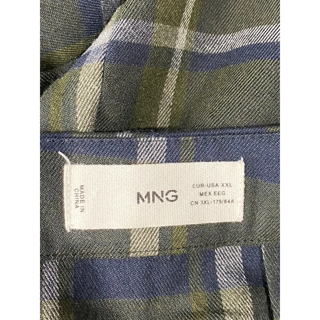 MANGO MNG Women's Green/Navy Check Grunge Pleated Mini Skirt SZ 2XL
