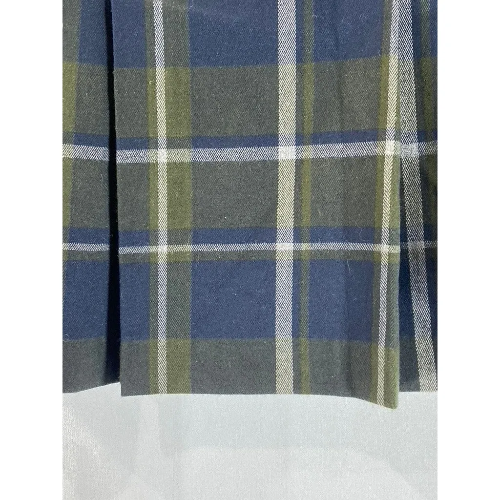 MANGO MNG Women's Green/Navy Check Grunge Pleated Mini Skirt SZ 2XL