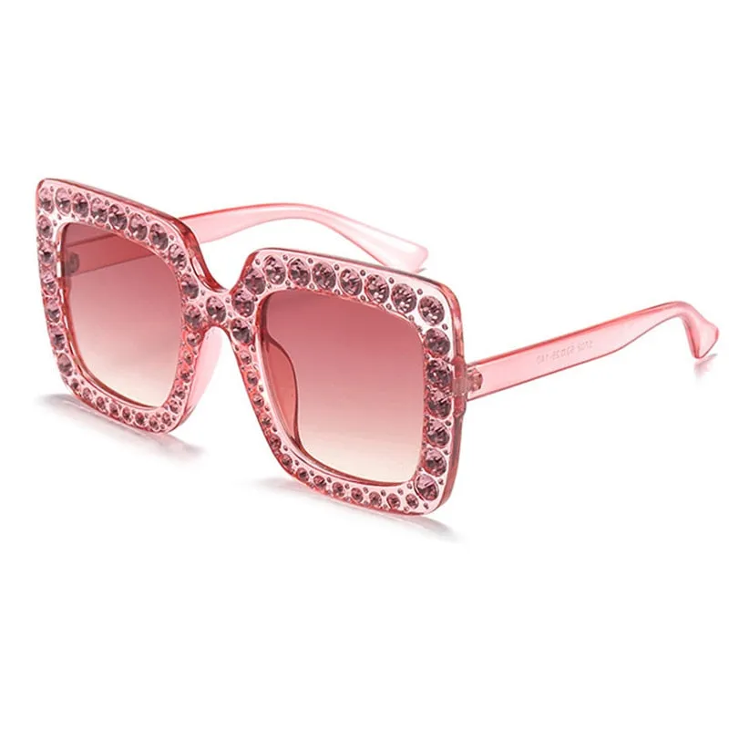 Maran Nerd Chic Oversized Rhinestone Square Sunglasses - 10 Colors