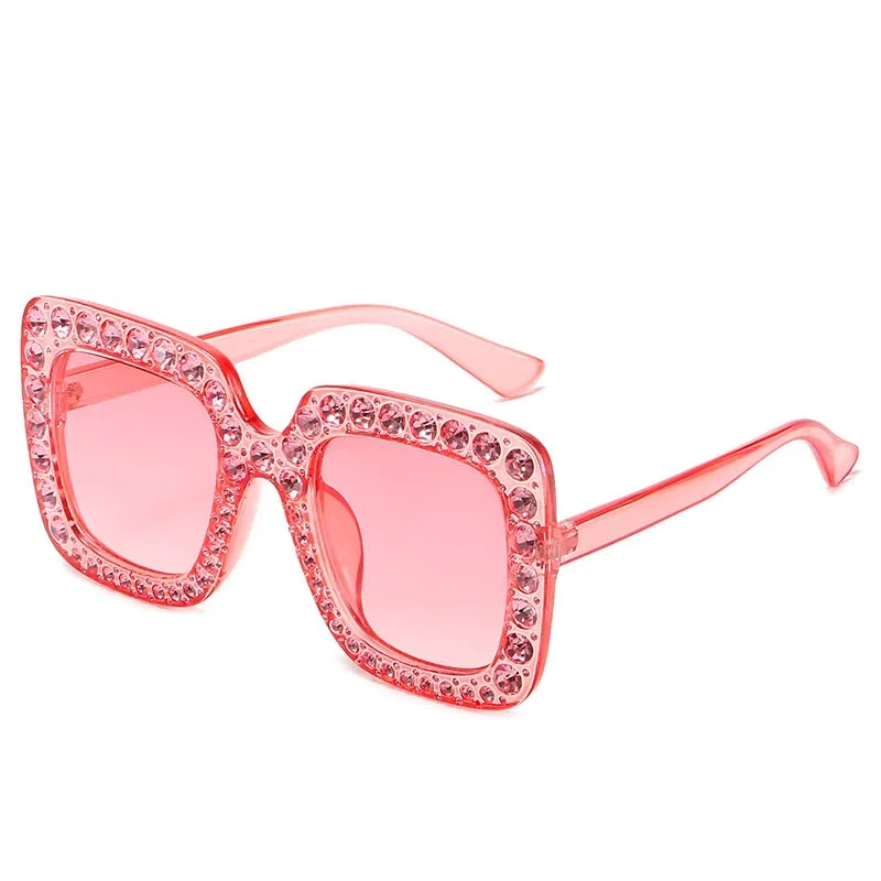Maran Nerd Chic Oversized Rhinestone Square Sunglasses - 10 Colors