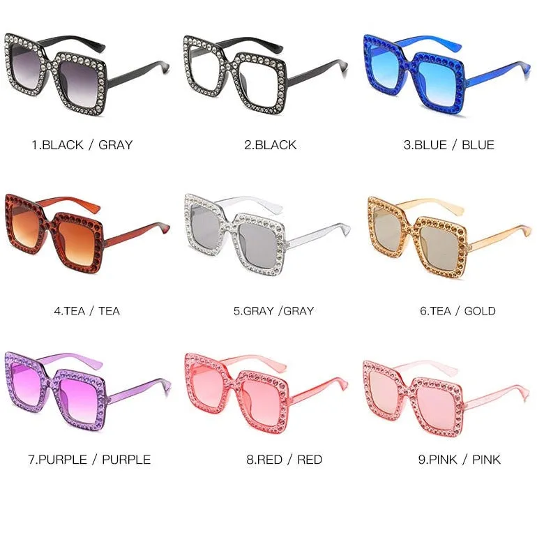 Maran Nerd Chic Oversized Rhinestone Square Sunglasses - 10 Colors