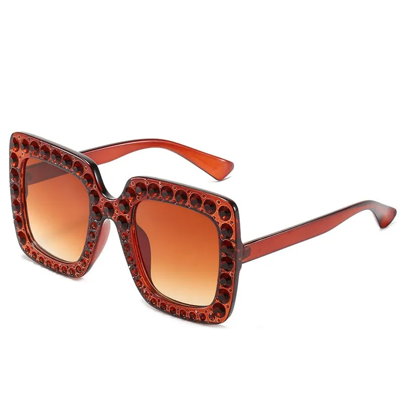 Maran Nerd Chic Oversized Rhinestone Square Sunglasses - 10 Colors
