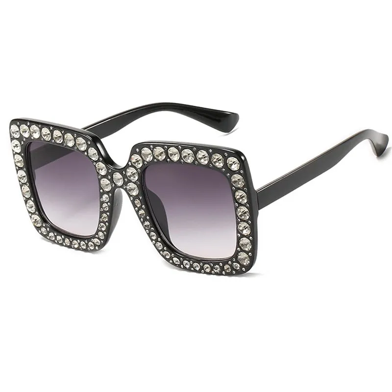 Maran Nerd Chic Oversized Rhinestone Square Sunglasses - 10 Colors