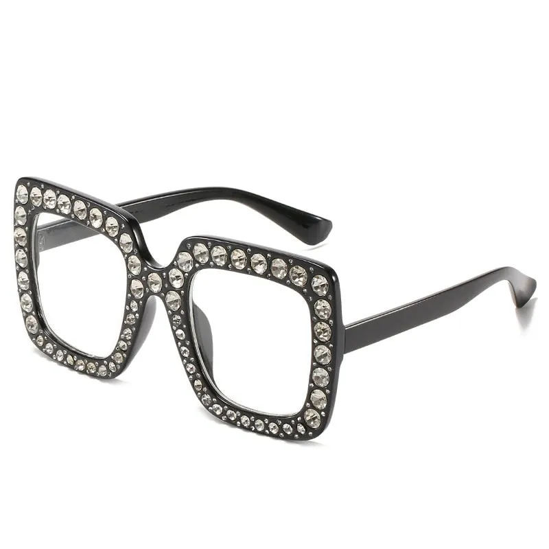 Maran Nerd Chic Oversized Rhinestone Square Sunglasses - 10 Colors