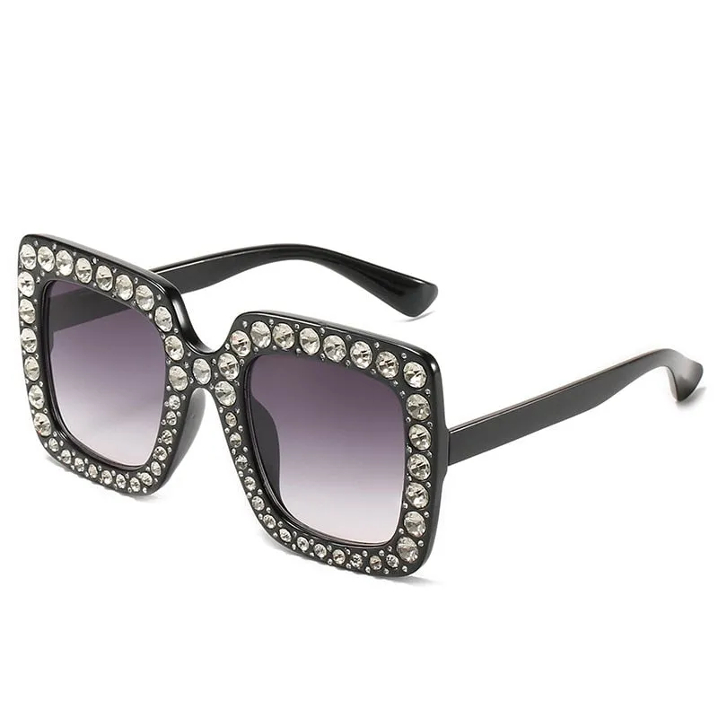 Maran Nerd Chic Oversized Rhinestone Square Sunglasses - 10 Colors