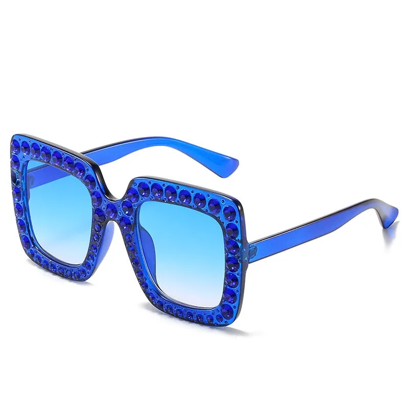 Maran Nerd Chic Oversized Rhinestone Square Sunglasses - 10 Colors