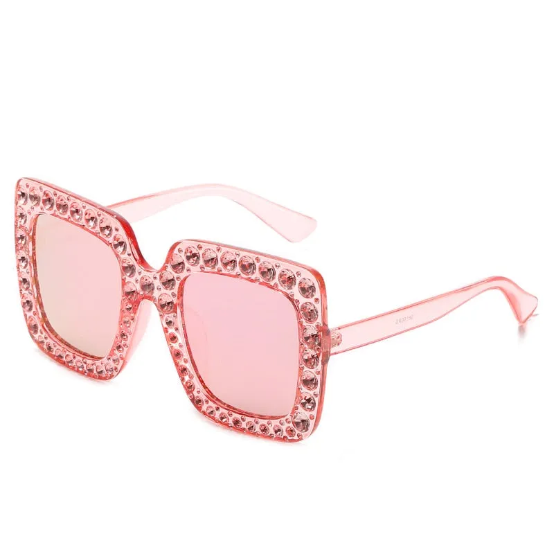 Maran Nerd Chic Oversized Rhinestone Square Sunglasses - 10 Colors