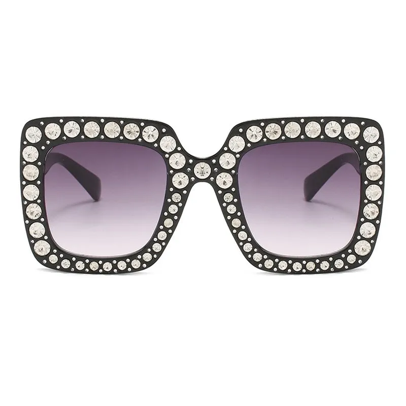 Maran Nerd Chic Oversized Rhinestone Square Sunglasses - 10 Colors