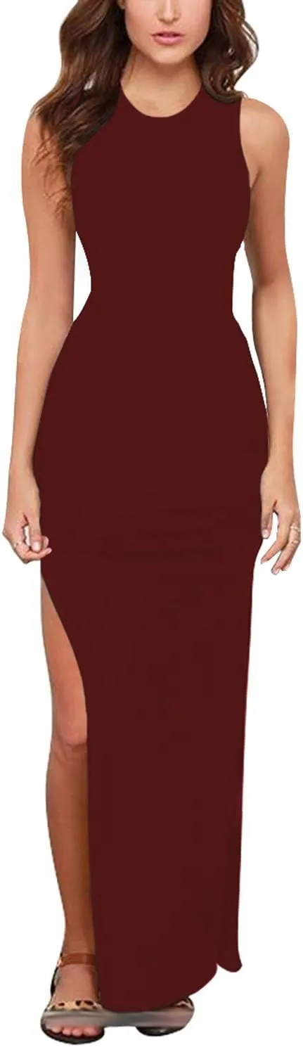 Meenew Women's Party Beach Vacation High Slit Summer Maxi Long Bodycon Dress