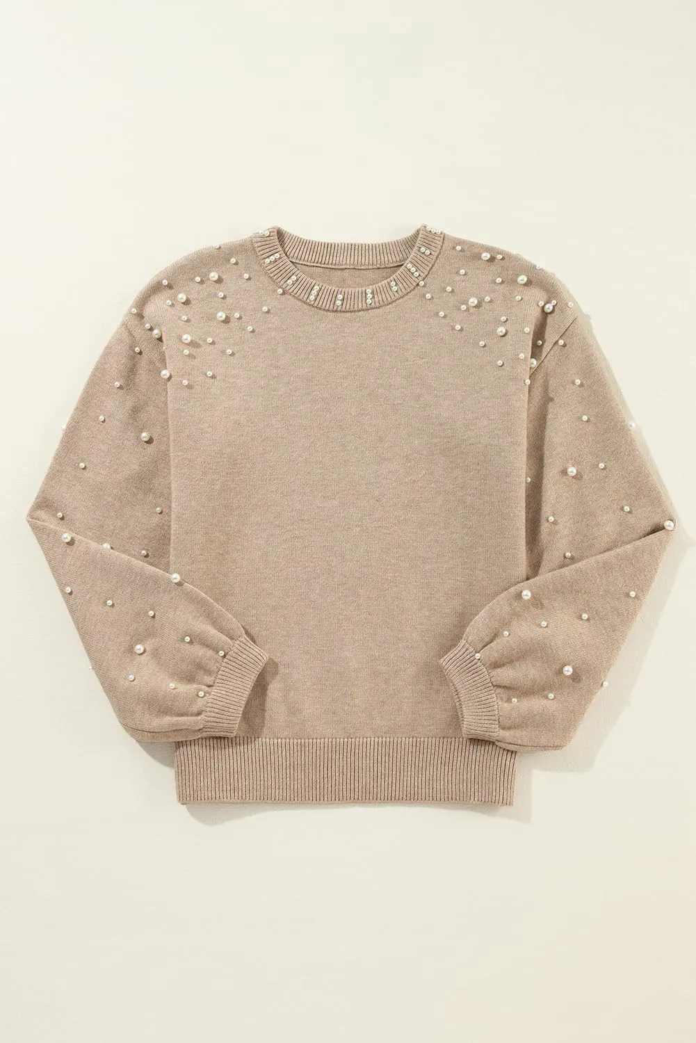 Melliflo Women's Chunky Sweater Crewneck Drop Shoulder Lantern Sleeve Pullover Sweater Pearl Fall Knit Tops