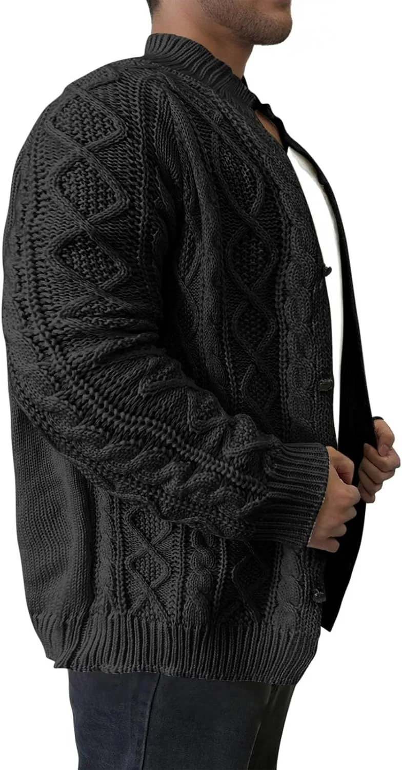 Men Stand Collar Cardigan Sweater Button Down Cable Chunky Knit Coat Fall Winter Vintage Casual Dressy Irish Outwear