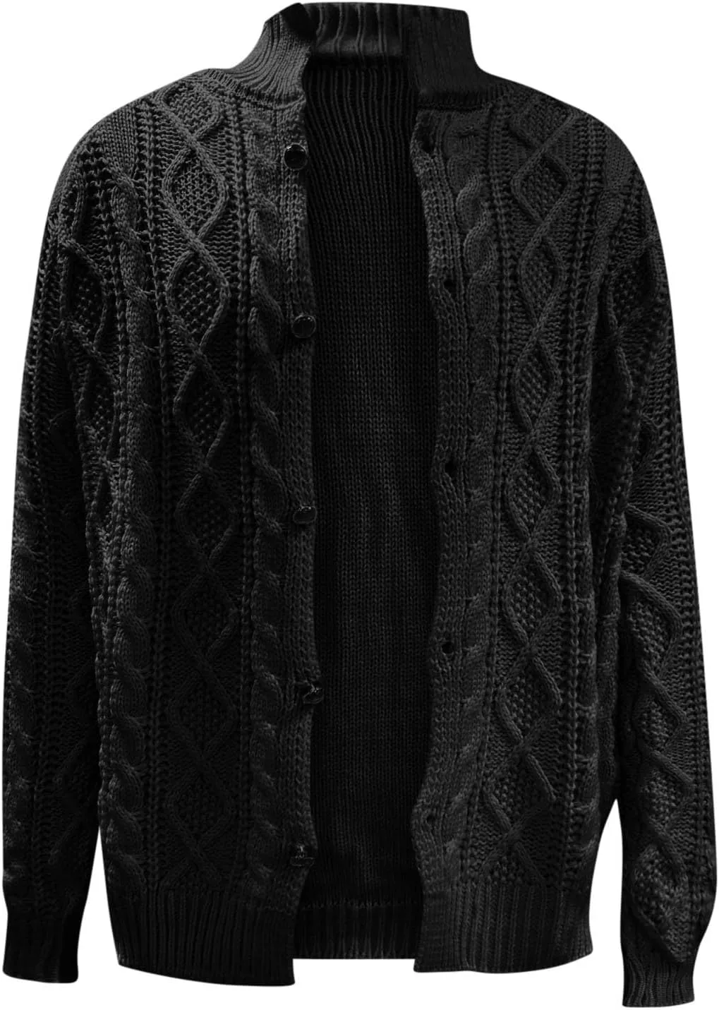 Men Stand Collar Cardigan Sweater Button Down Cable Chunky Knit Coat Fall Winter Vintage Casual Dressy Irish Outwear