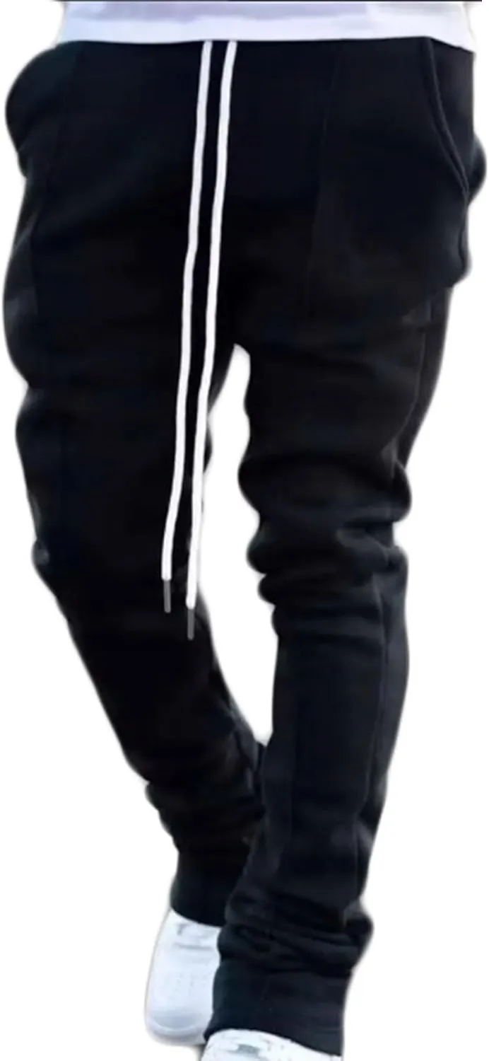 Men Y2K Stacked Sweatpants Casual Slim Fit Flared Drawstring Elastic Waist Jogger Pant Athletic Trousers with Pocket