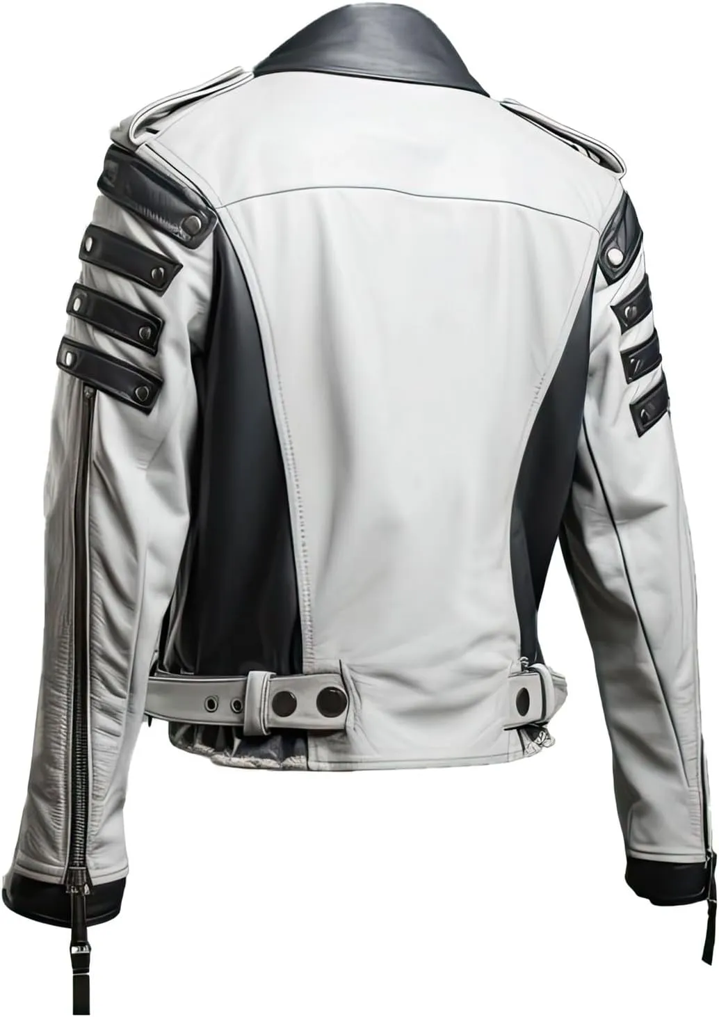 Mens Ash Grey White Genuine Sheepskin Biker Crossover Asymmetric Punk Moto Lapel Collar Belted Leather Jacket