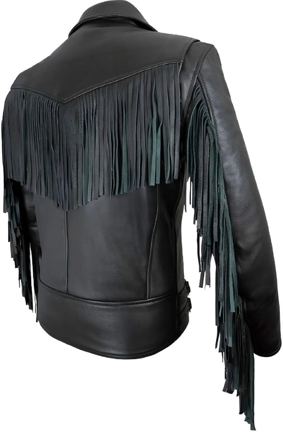 Men's Biker Rider Motorcycle Motorbike Club Genuine Cowhide Black Leather Fringed Jacket