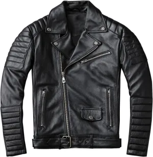 Mens Black Biker Brando Genuine Sheepskin Cafe Racer Lapel Collar Retro Casual Classic Moto Slim Fit Real Leather Jacket