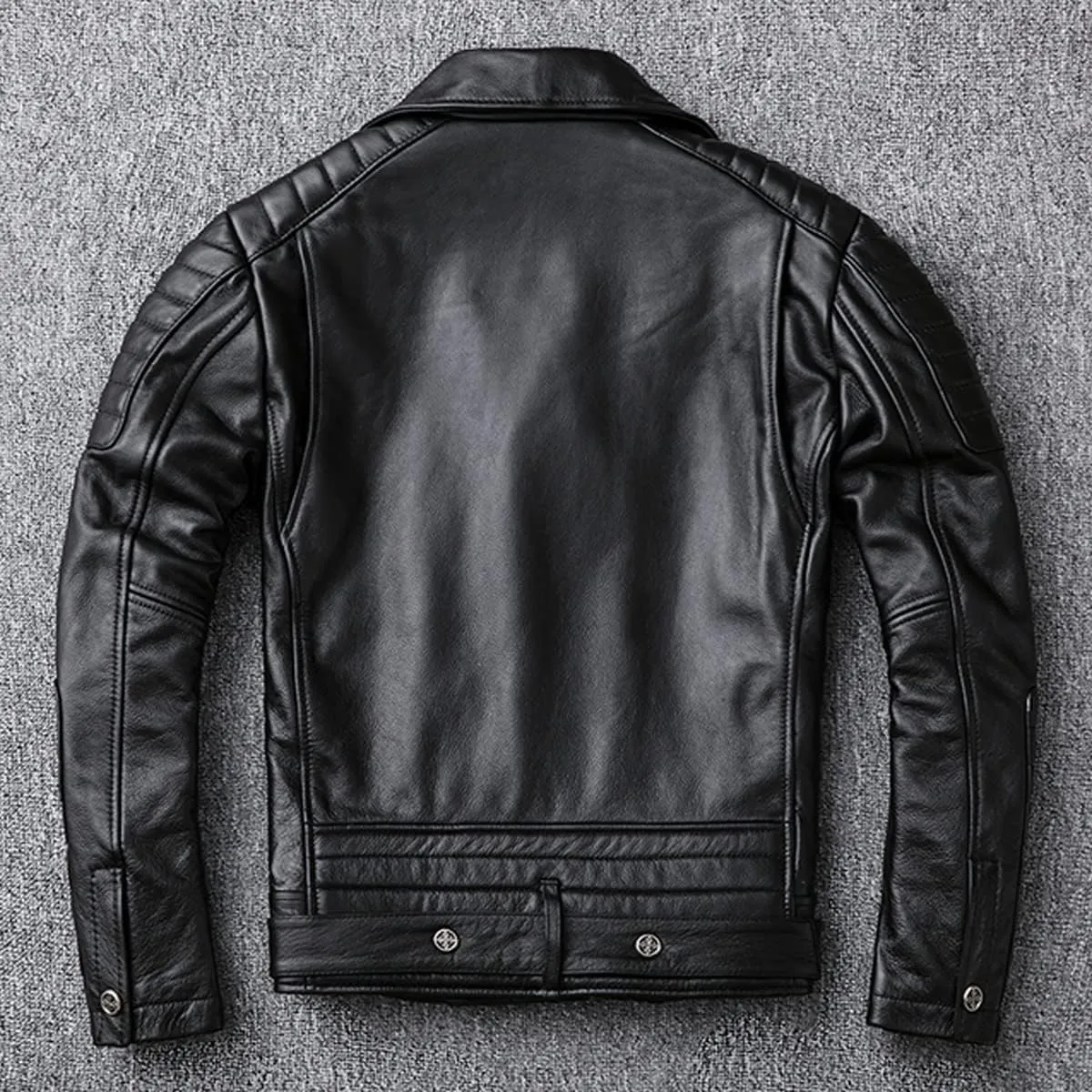 Mens Black Biker Brando Genuine Sheepskin Cafe Racer Lapel Collar Retro Casual Classic Moto Slim Fit Real Leather Jacket