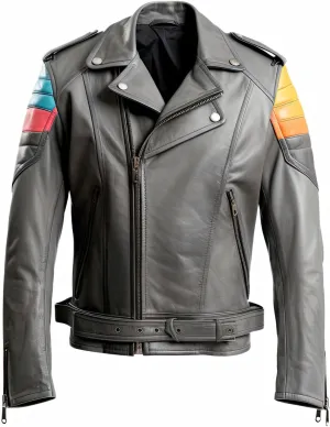 Mens Black Biker Genuine Sheepskin Notch Lapel Collar Asymmetric Crossover Rider Outfit Moto Racer Leather Jacket