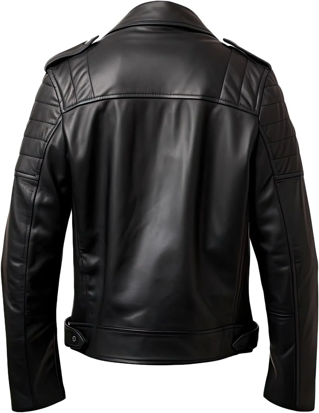 Men's Black Genuine Sheepskin Leather Jacket with Notch Lapel Collar, Biker Style, Moto Racer, Smooth & Lightweight.