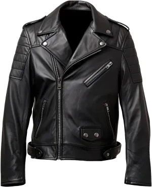 Men's Black Genuine Sheepskin Leather Jacket with Notch Lapel Collar, Biker Style, Moto Racer, Smooth & Lightweight.