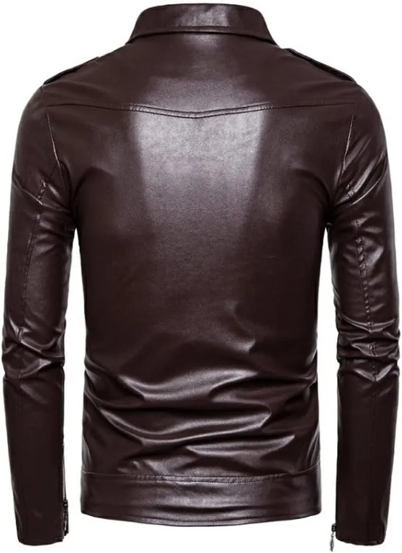 Mens Burgundy Biker Genuine Sheepskin Lapel Collar Asymmetric Cafe Racer Bomber Moto Rider Slim Fit Real Leather Jacket