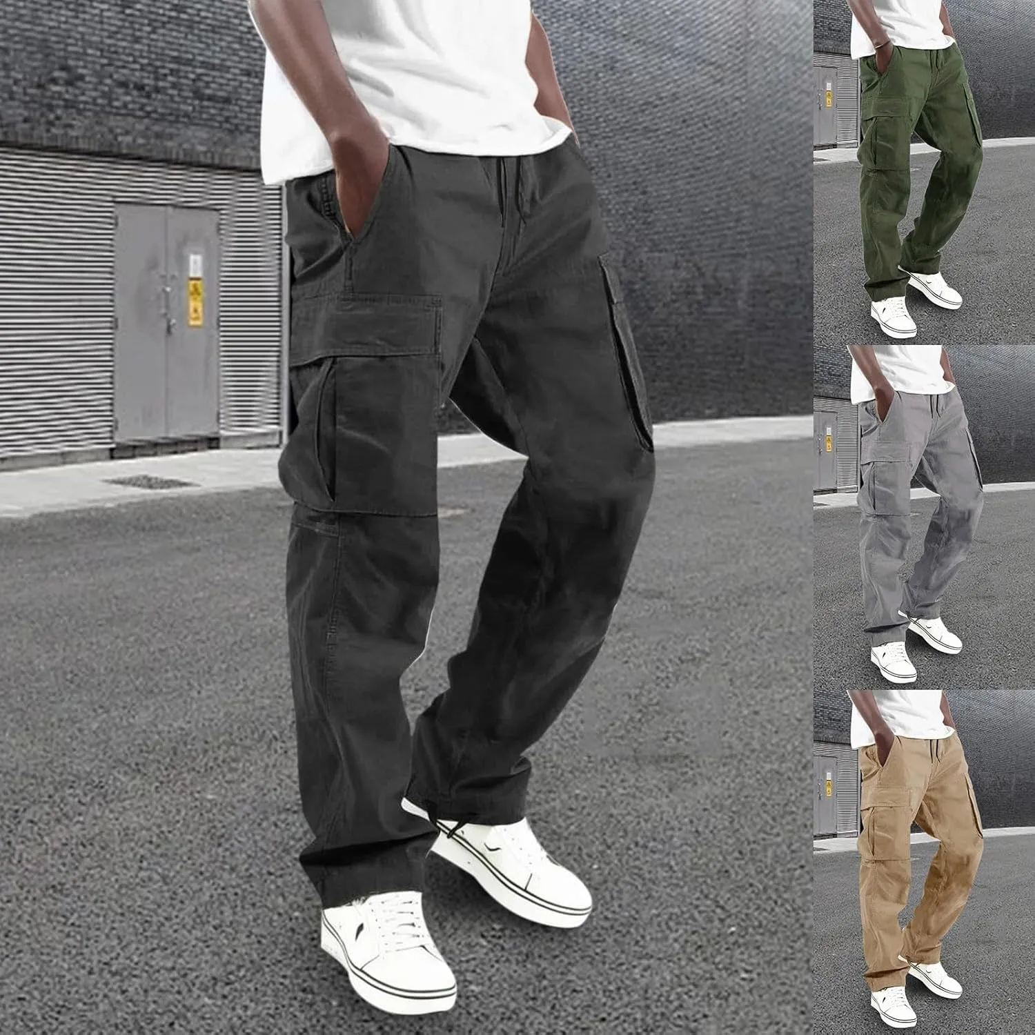 Men's Cargo Joggers Sweatpants Casual Drawstring Elastic Waist Gym Athletic Baggy Sweat Pants for Men with Pockets