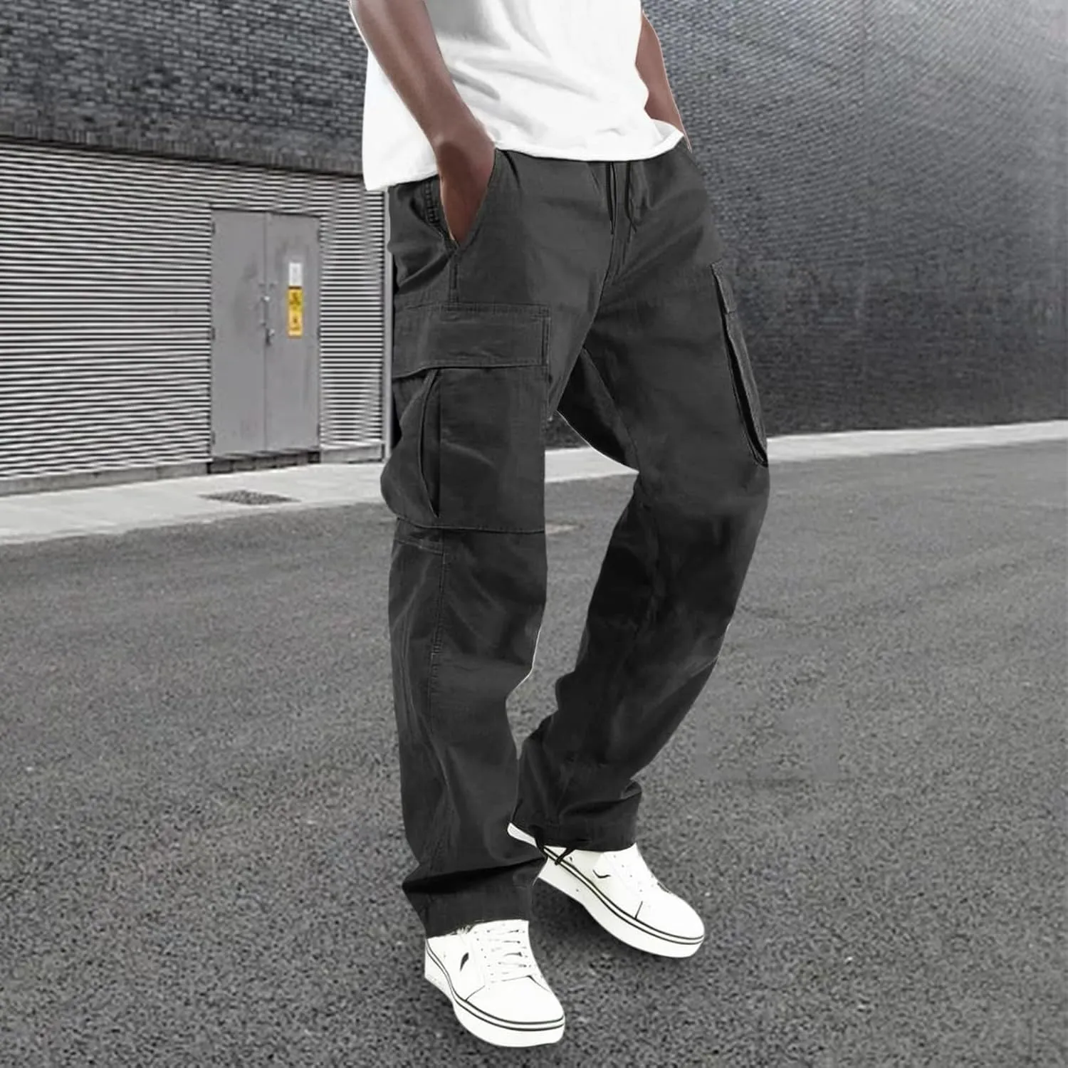 Men's Cargo Joggers Sweatpants Casual Drawstring Elastic Waist Gym Athletic Baggy Sweat Pants for Men with Pockets