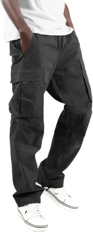 Men's Cargo Joggers Sweatpants Casual Drawstring Elastic Waist Gym Athletic Baggy Sweat Pants for Men with Pockets