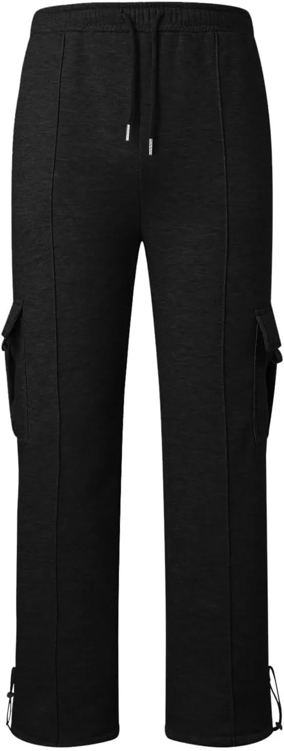 Mens Cargo Sweatpants Baggy Outdoor Work Cargo Pants with Pockets Oversized Wide Leg Open Bottom Sweatpants