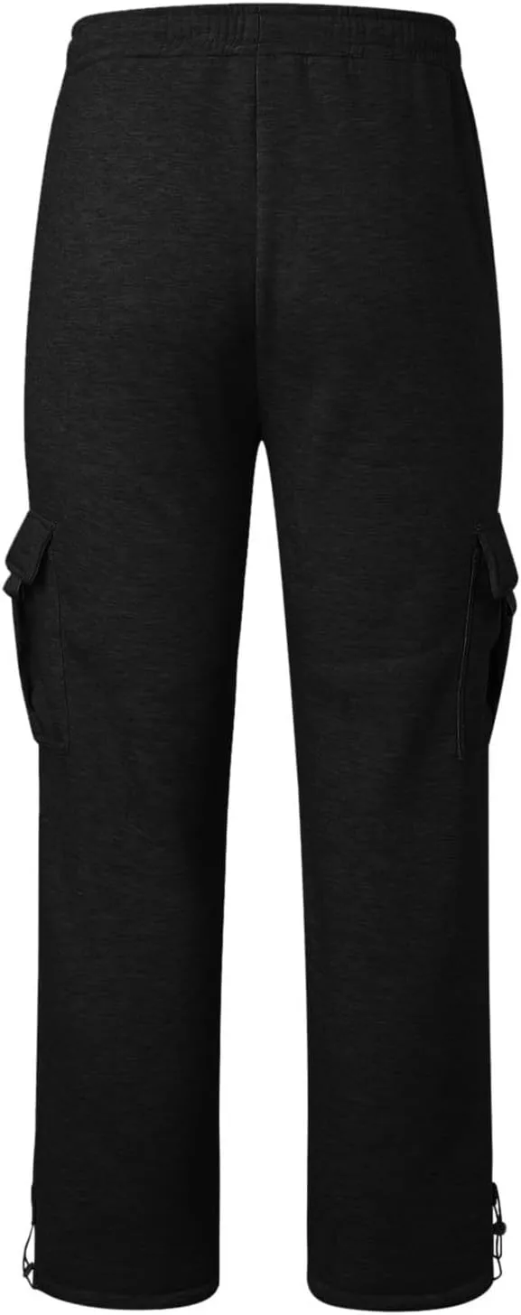 Mens Cargo Sweatpants Baggy Outdoor Work Cargo Pants with Pockets Oversized Wide Leg Open Bottom Sweatpants