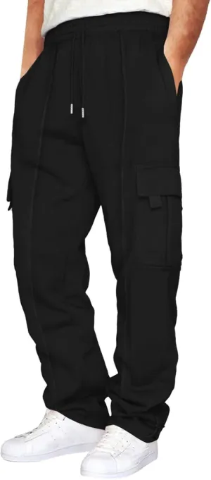Mens Cargo Sweatpants Baggy Outdoor Work Cargo Pants with Pockets Oversized Wide Leg Open Bottom Sweatpants