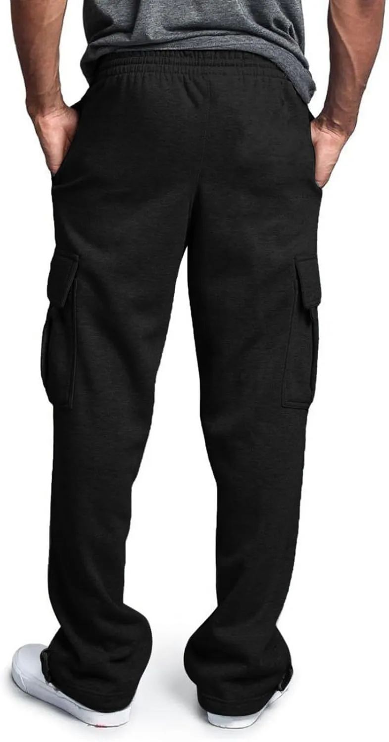 Mens Cargo Sweatpants Baggy Outdoor Work Cargo Pants with Pockets Oversized Wide Leg Open Bottom Sweatpants