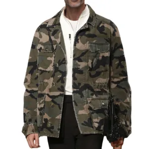 Men's Casual Retro Lapel Multi-Pocket Camouflage Jacket 04914180F