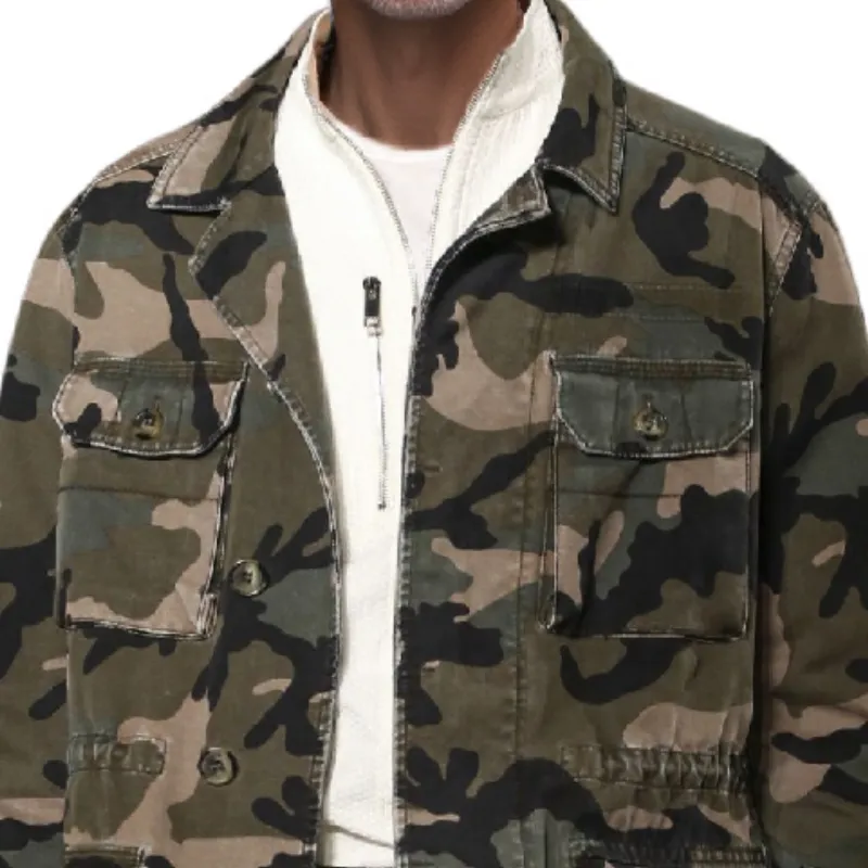 Men's Casual Retro Lapel Multi-Pocket Camouflage Jacket 04914180F