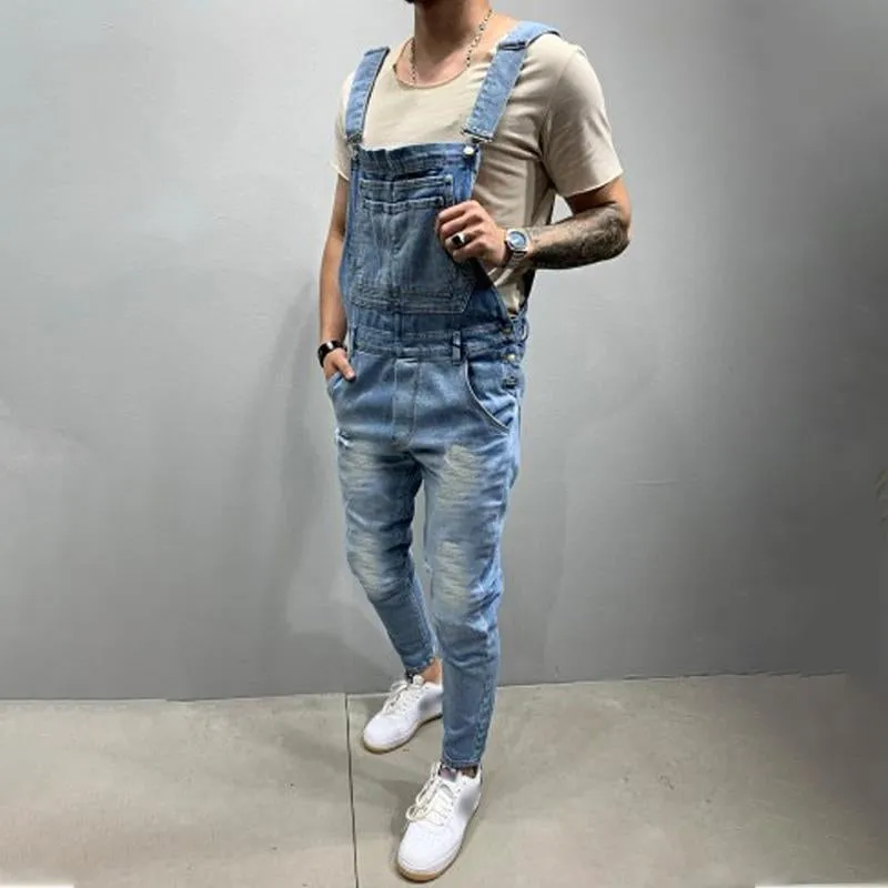 Men's Casual Ripped Denim Overalls 85173375Y