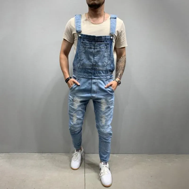 Men's Casual Ripped Denim Overalls 85173375Y
