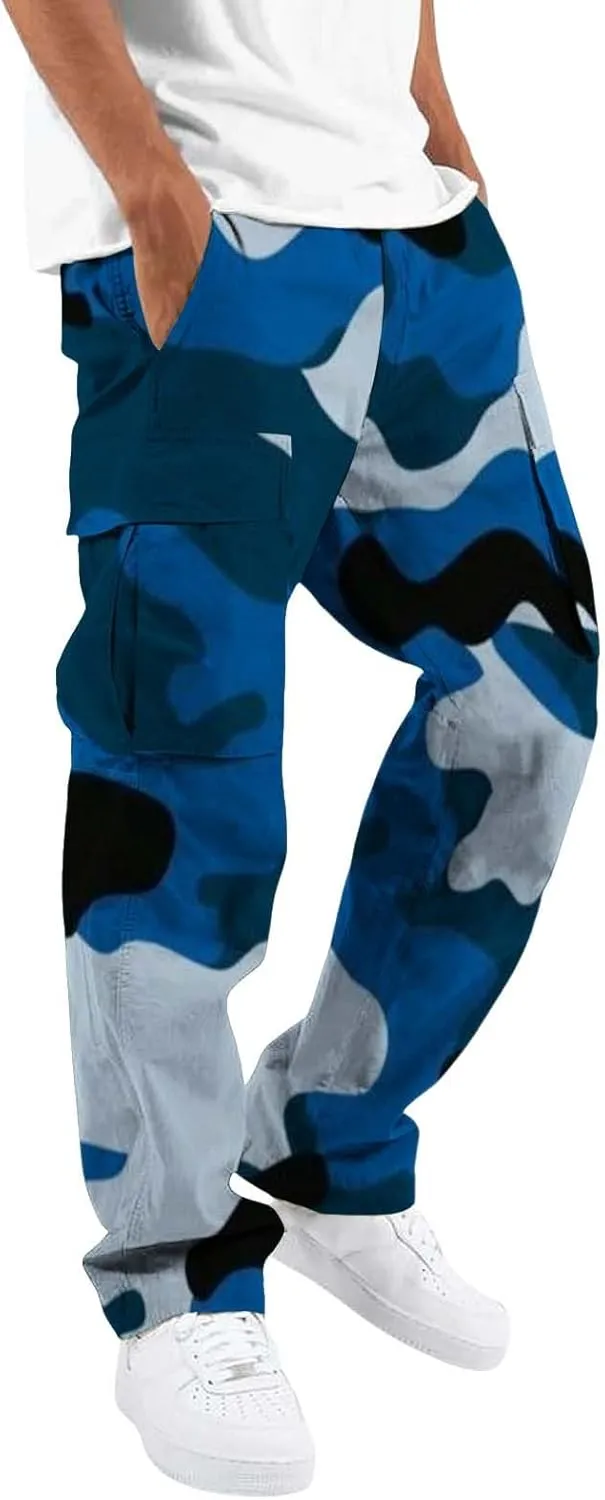 Men's Cotton Casual Sweatpants Color Pocket Trousers Loose Sports Trousers Sweatpants Track Training Athletic Jogger
