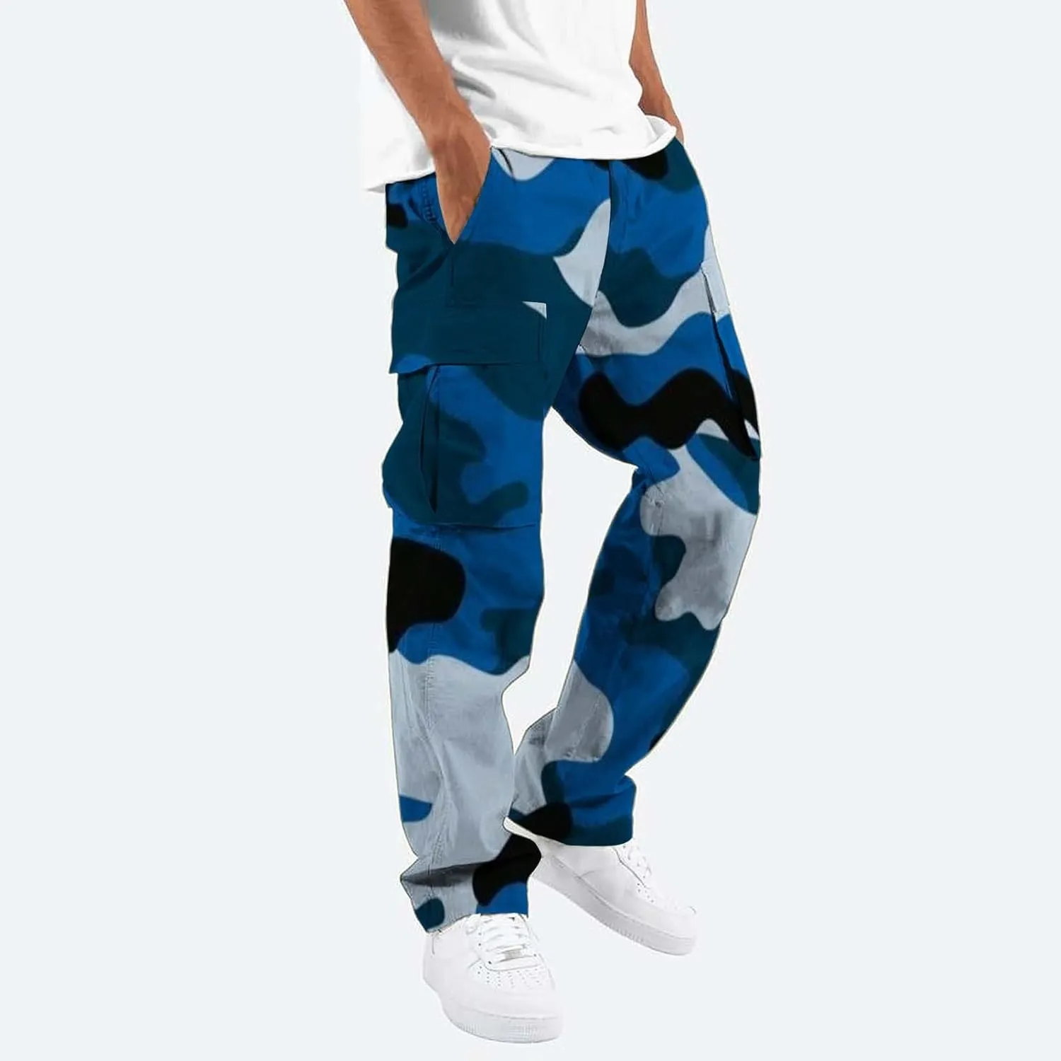 Men's Cotton Casual Sweatpants Color Pocket Trousers Loose Sports Trousers Sweatpants Track Training Athletic Jogger