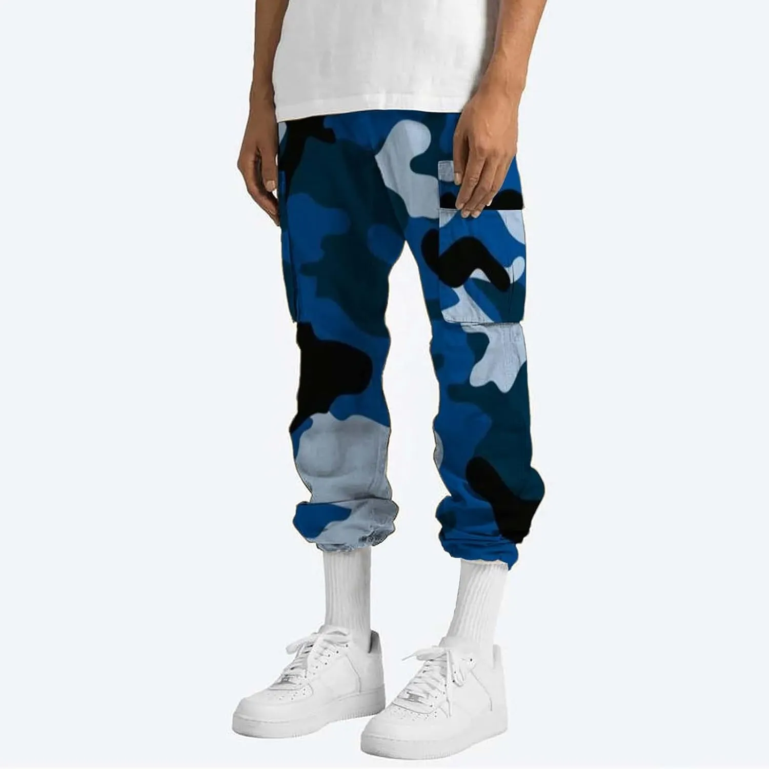 Men's Cotton Casual Sweatpants Color Pocket Trousers Loose Sports Trousers Sweatpants Track Training Athletic Jogger