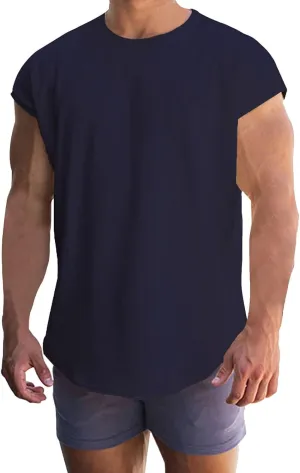 Men's Cut Off Workout Tank Tops Big and Tall Casual Soft Cap Sleeve Sleeveless Gym Muscle Shirts Regular Fit