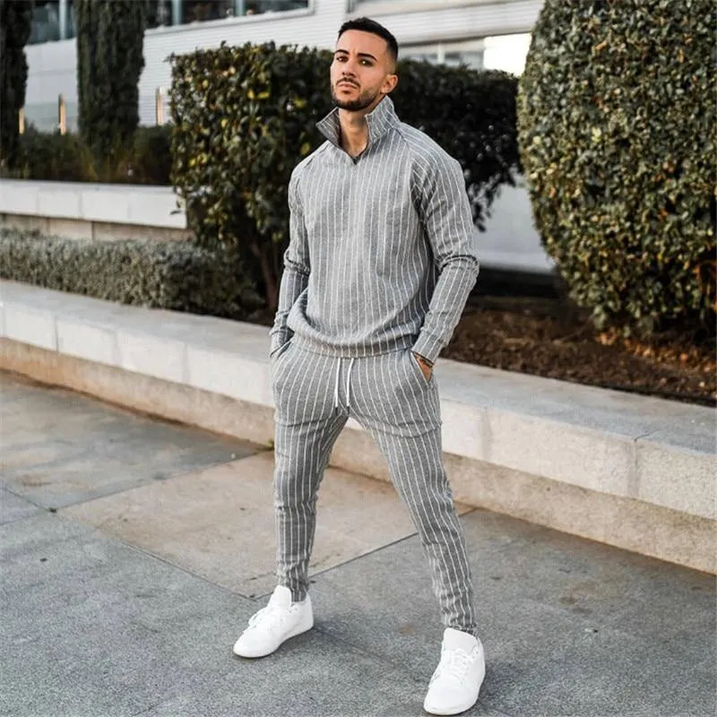 Men's Fashion Spring Casual Striped Suit