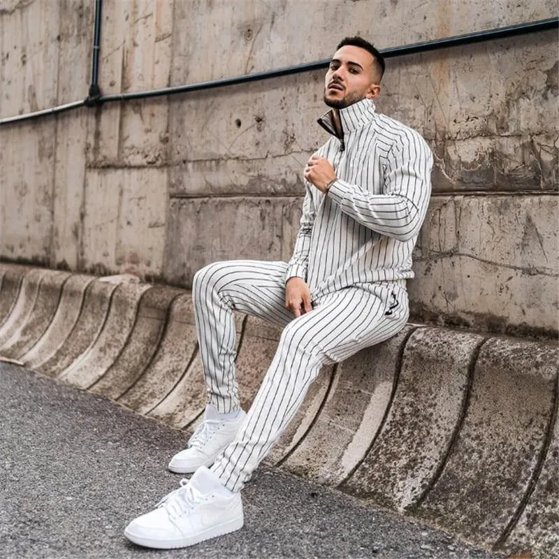 Men's Fashion Spring Casual Striped Suit