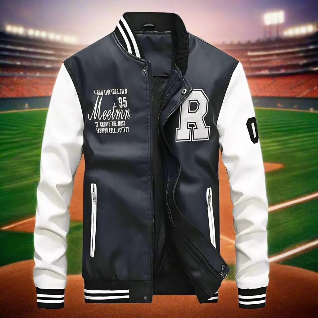 Mens Faux Leather Baseball Jacket