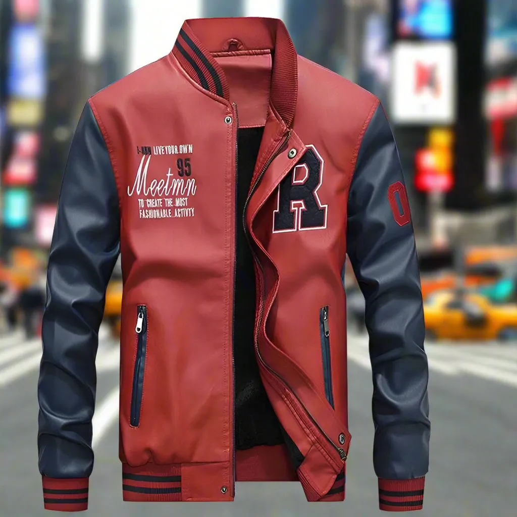 Mens Faux Leather Baseball Jacket