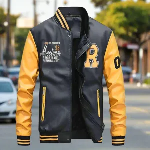 Mens Faux Leather Baseball Jacket