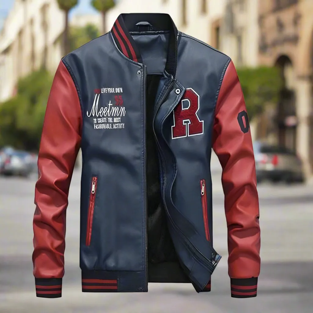 Mens Faux Leather Baseball Jacket