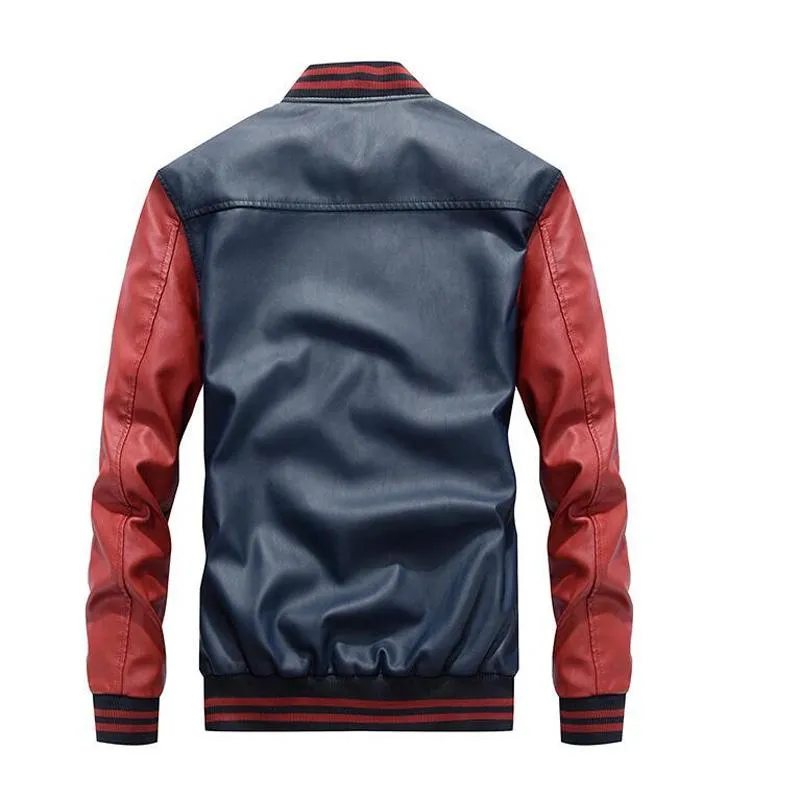 Mens Faux Leather Baseball Jacket