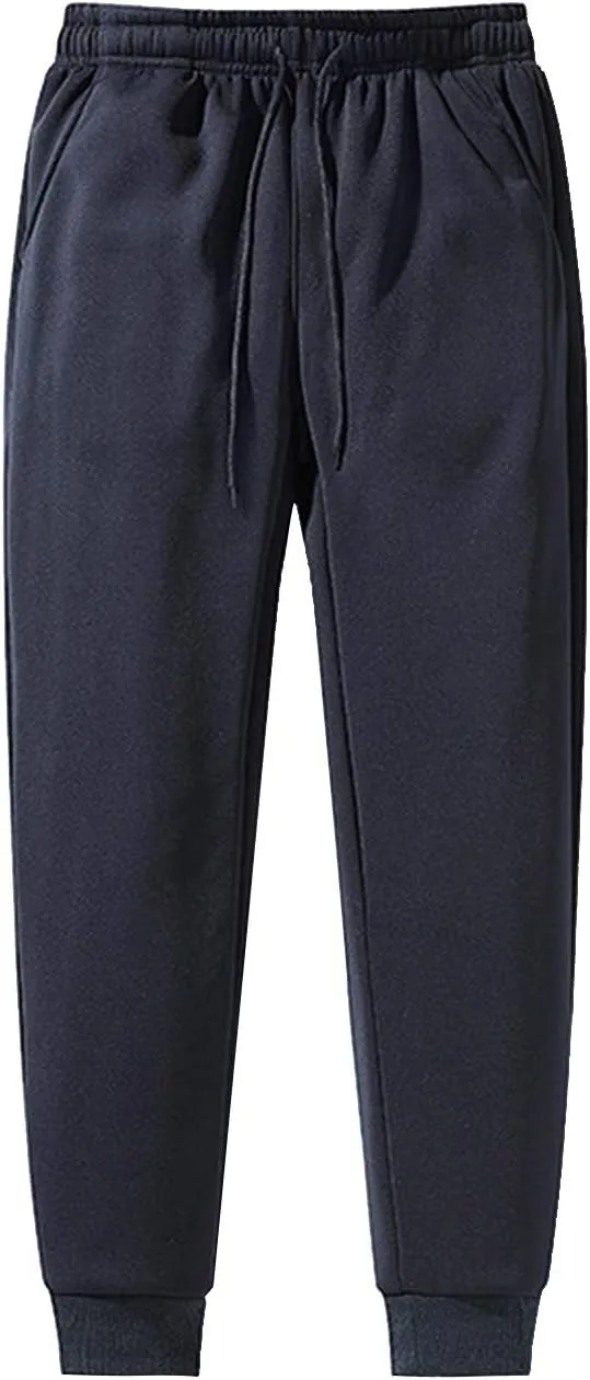 Men's Fleece Pants Winter Warm Joggers Trousers Active Sherpa Lined Sweatpants Straight Leg Pants with Pockets
