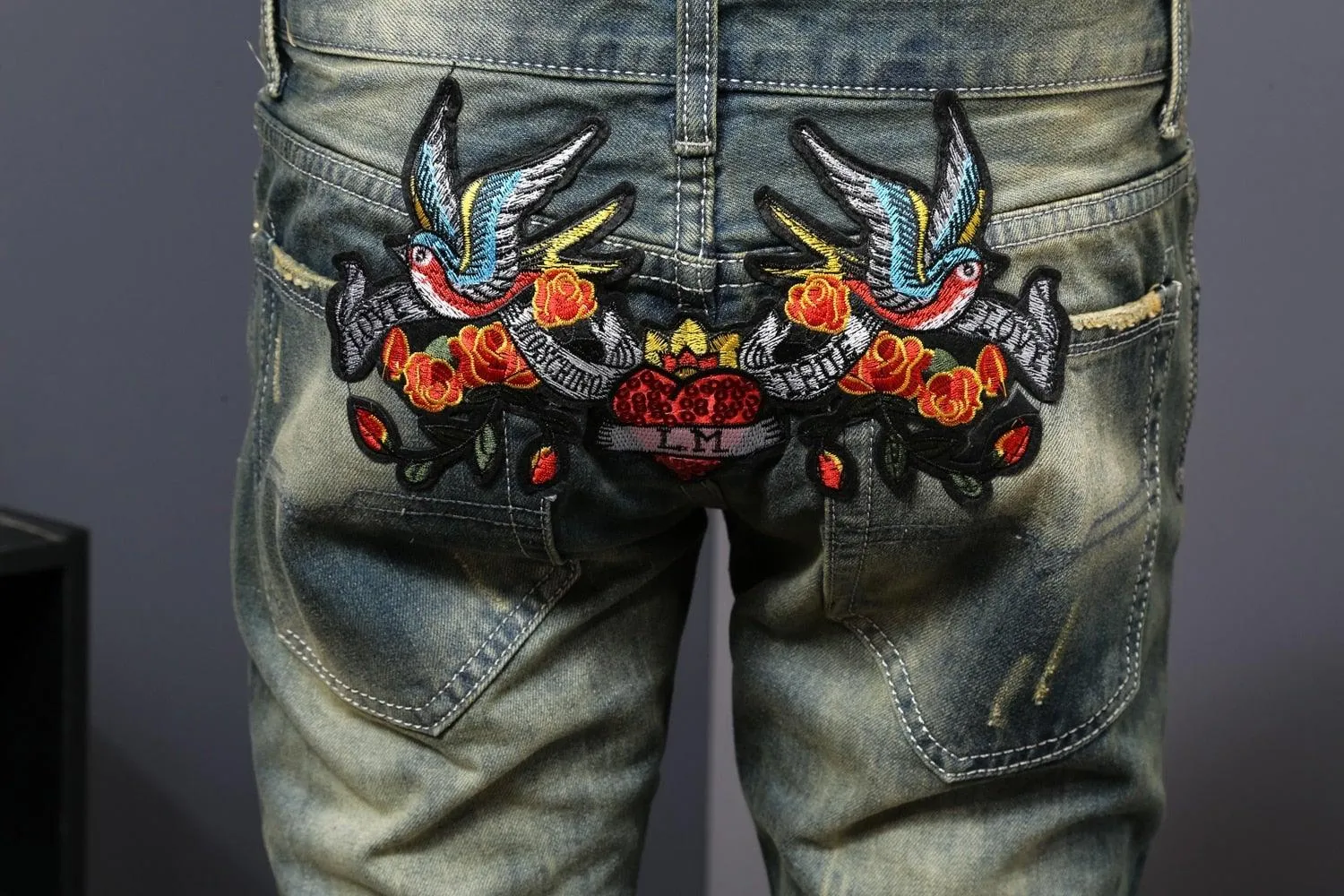 Men's Flower Embroidery Hip Hop Jeans